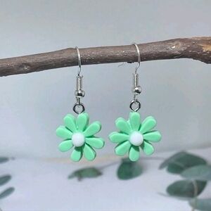 Green flower earrings